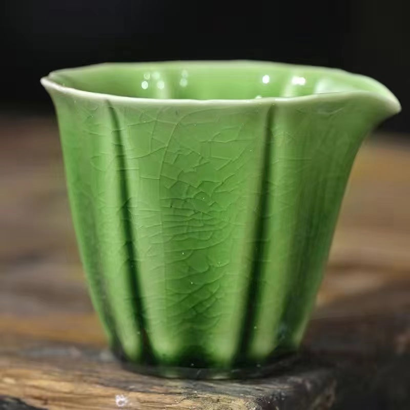 Ice Split Glaze High-Grade Emerald Green Three Color Covered Bowl / Tea Cup / Fair Cup