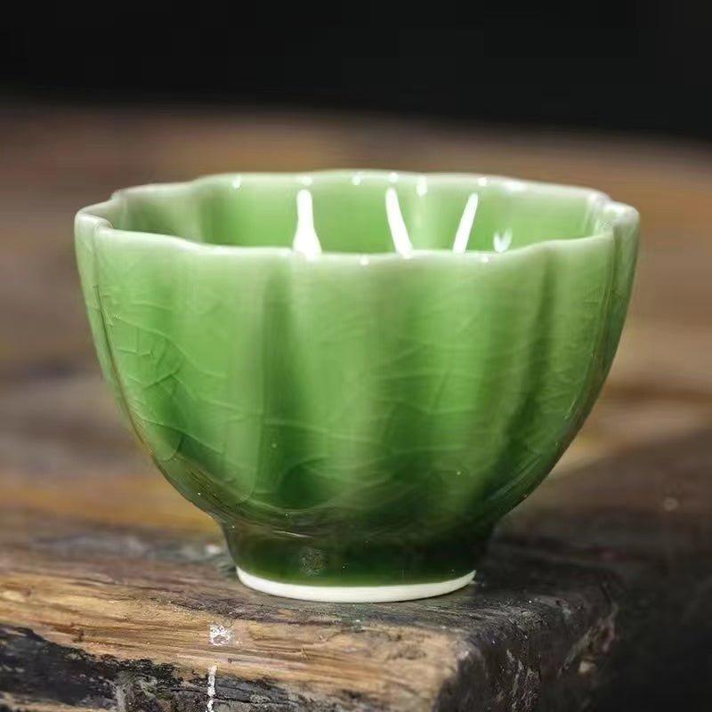 Ice Split Glaze High-Grade Emerald Green Three Color Covered Bowl / Tea Cup / Fair Cup