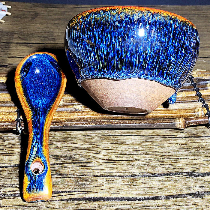 Master Collection--Golden Orchid Peacock Van Gogh Bowl & Spoon Set (M203)