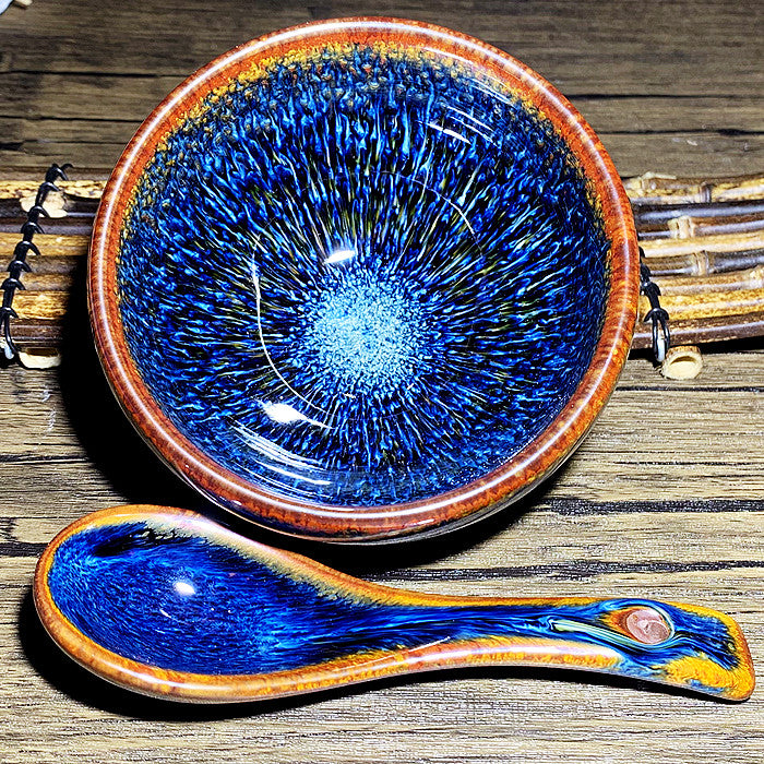 Master Collection--Golden Orchid Peacock Van Gogh Bowl & Spoon Set (M203)