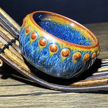 Load image into Gallery viewer, Master Collection---Golden Blue Peacock Van Gogh Drum TeaCup (M206)
