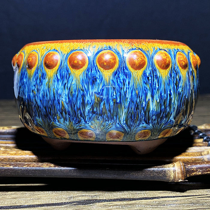 Master Collection---Golden Blue Peacock Van Gogh Drum TeaCup (M206)
