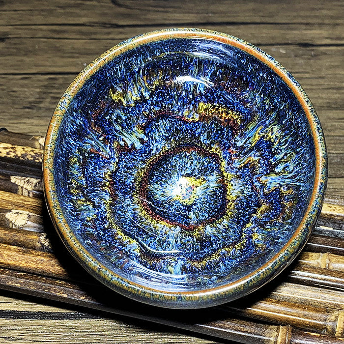 Master Collection---Ocean Golden Blue Peacock TeaCup (M207)