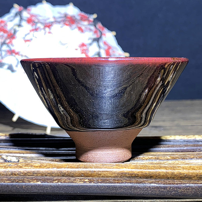 Master Collection---Firewood fired tea cup with red border Tea cup( M185)