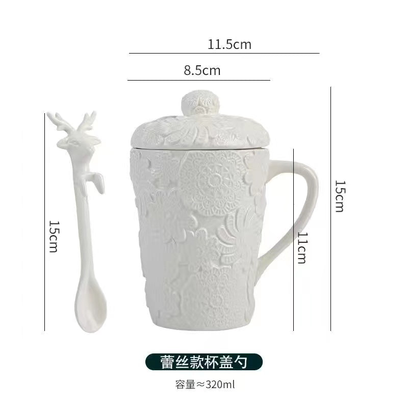 Ceramic spoon with cover, high-value coffee cup, mug