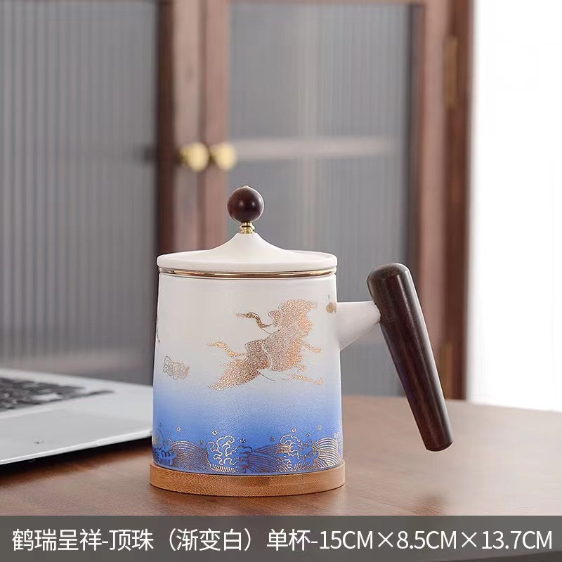 Gradient color coarse ceramic tea mug ceramic mug with lid Mug