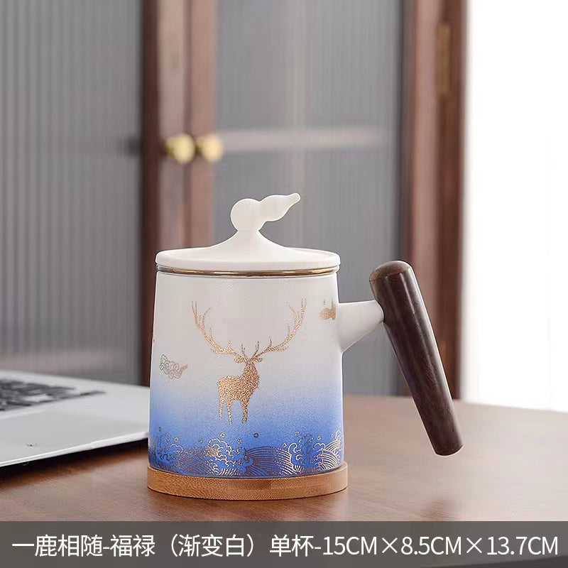 Gradient color coarse ceramic tea mug ceramic mug with lid Mug