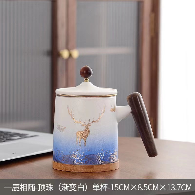 Gradient color coarse ceramic tea mug ceramic mug with lid Mug