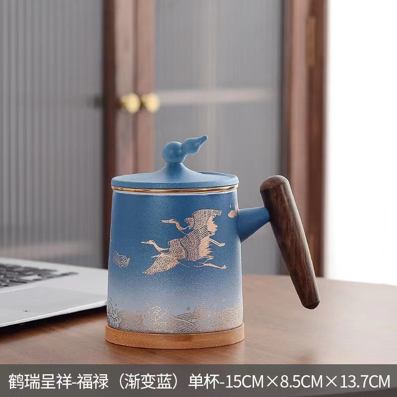 Gradient color coarse ceramic tea mug ceramic mug with lid Mug