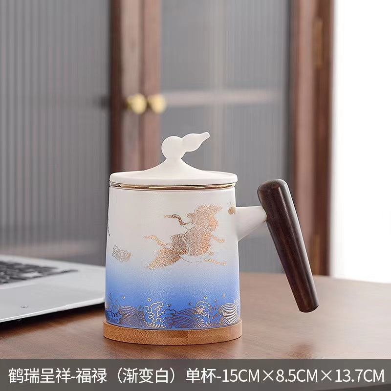 Gradient color coarse ceramic tea mug ceramic mug with lid Mug