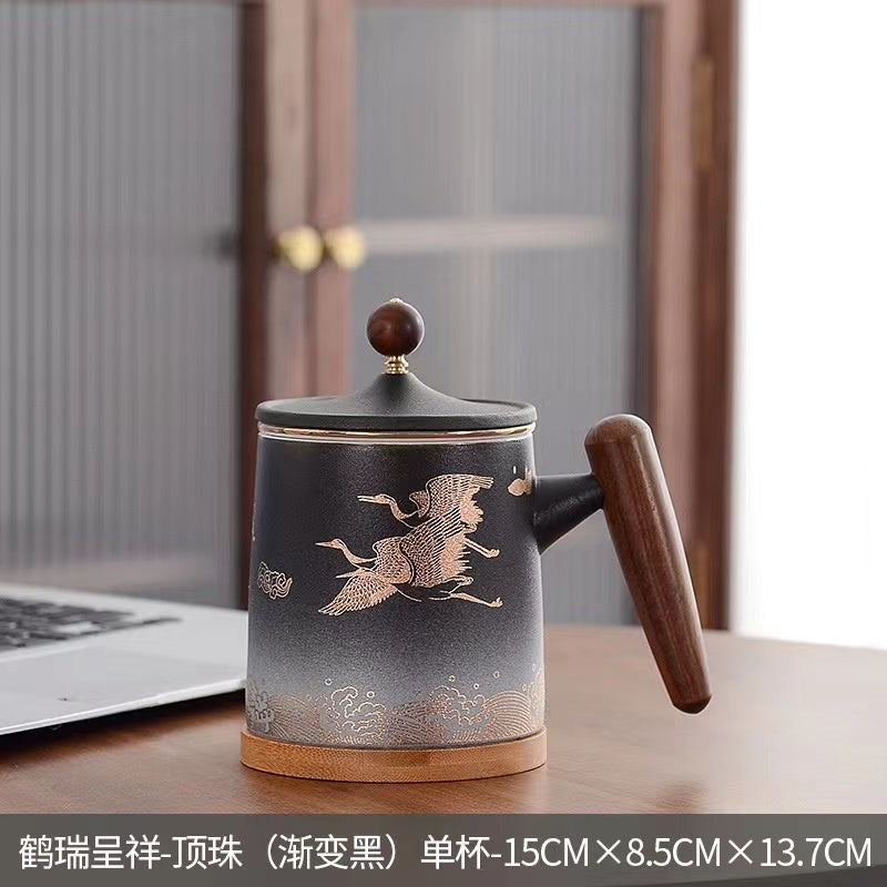 Gradient color coarse ceramic tea mug ceramic mug with lid Mug