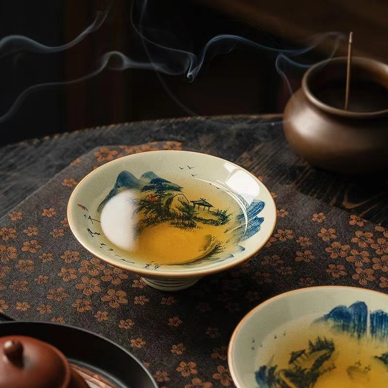 Thousands of miles of rivers and mountains hand-painted blue and white chaiyao landscape cup