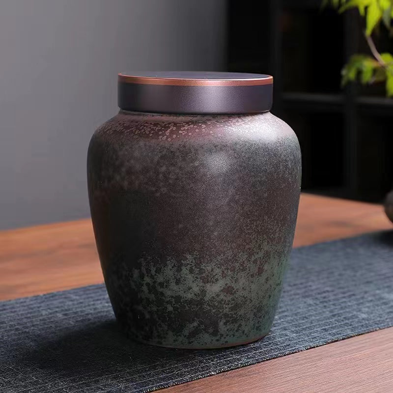 Gilded rust glazed Tea Jar