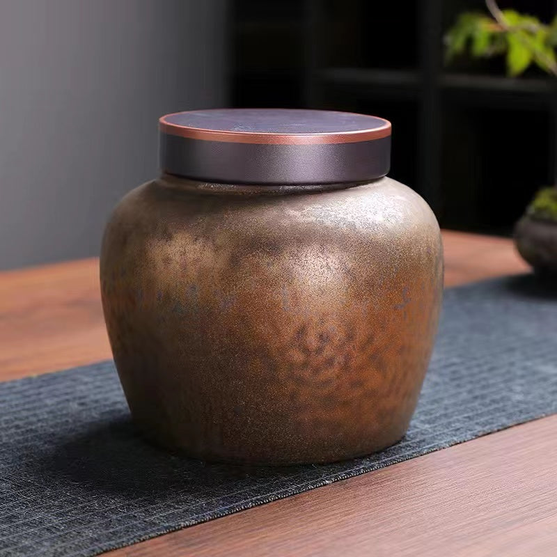 Gilded rust glazed Tea Jar