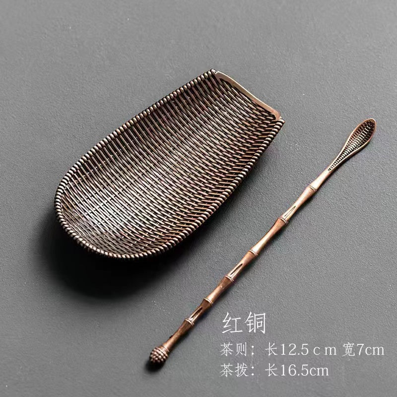 Alloy bamboo woven tea leaf teaspoon