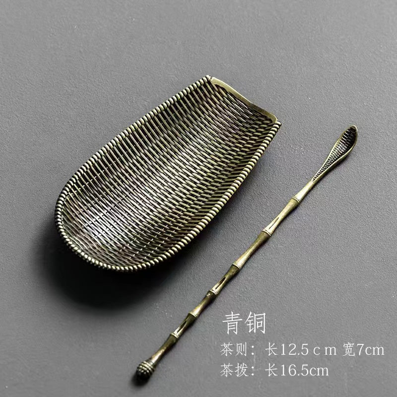 Alloy bamboo woven tea leaf teaspoon