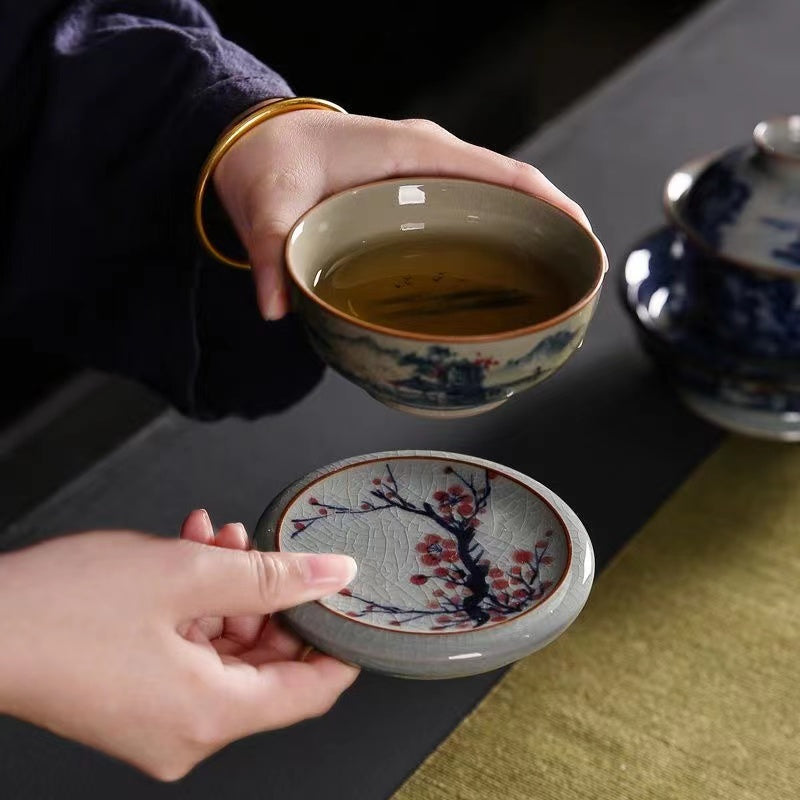 Chinese antique blue and white ceramic Retro Tea Cup mat