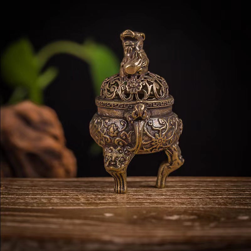 Brass antique small incense burner three-legged incense burner