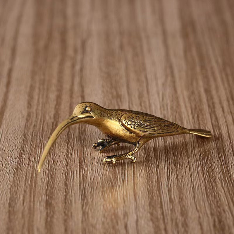 Solid brass long-billed hummingbird ornament