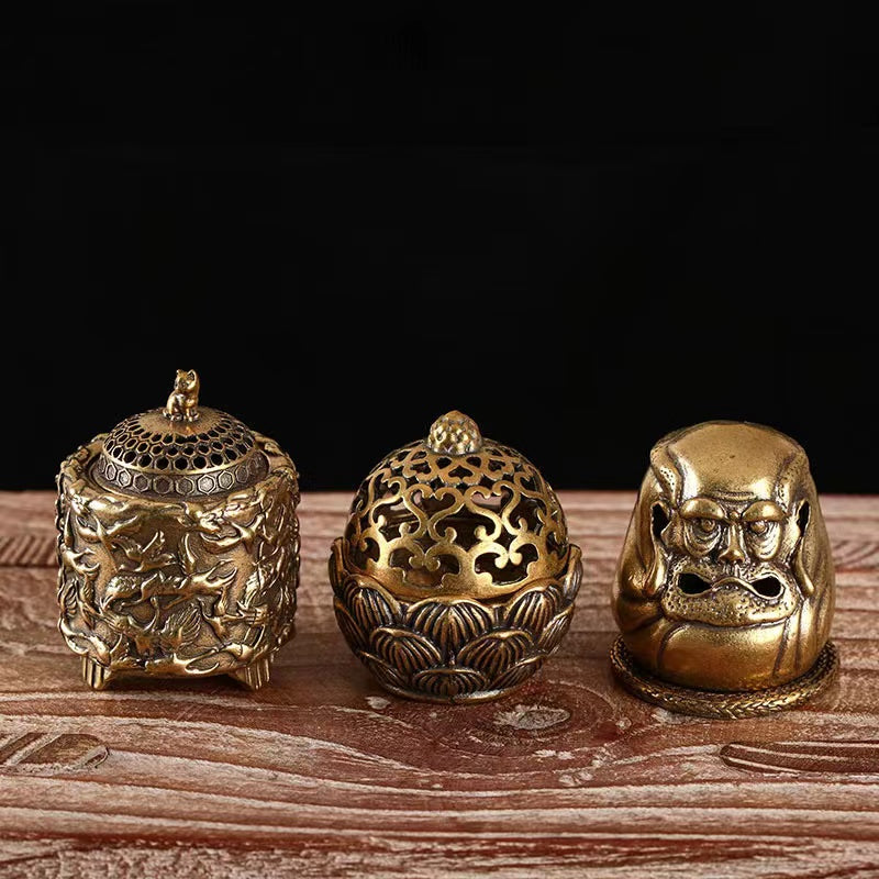 Pure brass three-legged incense burner ornament