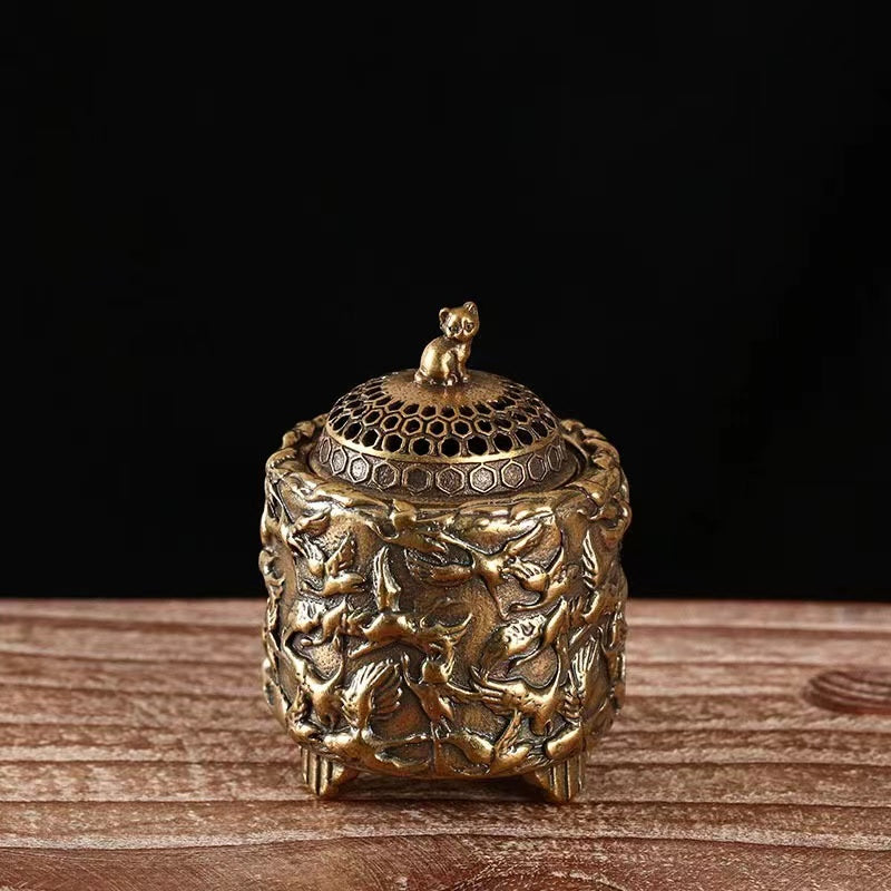 Pure brass three-legged incense burner ornament