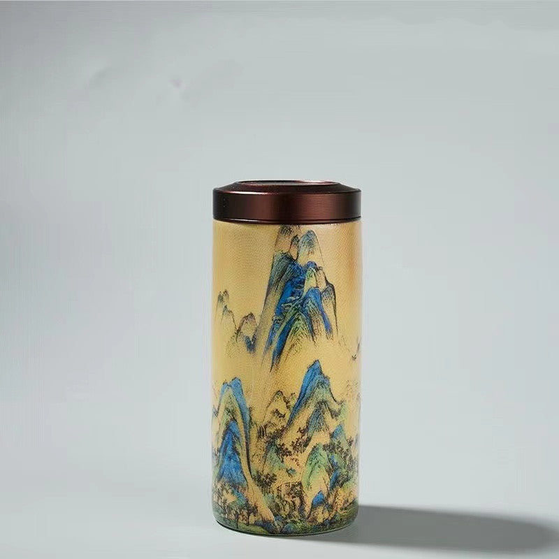 Ceramic Tea Cans with Metal Lid Thousand Miles of Rivers and Mountains TeaJar