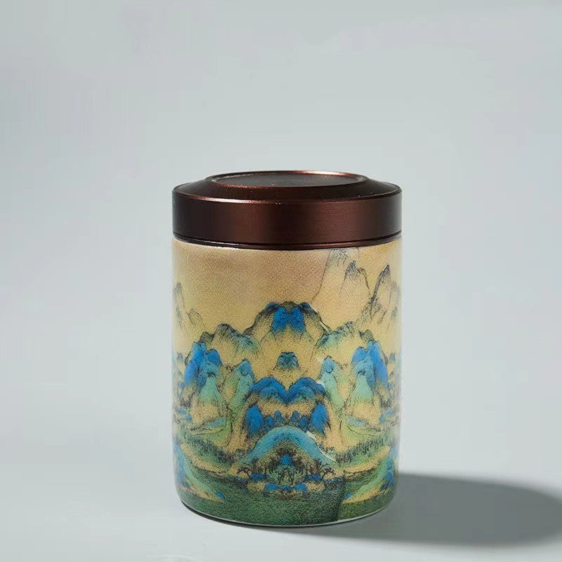 Ceramic Tea Cans with Metal Lid Thousand Miles of Rivers and Mountains TeaJar