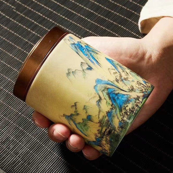 Ceramic Tea Cans with Metal Lid Thousand Miles of Rivers and Mountains TeaJar