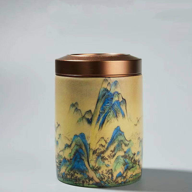 Ceramic Tea Cans with Metal Lid Thousand Miles of Rivers and Mountains TeaJar