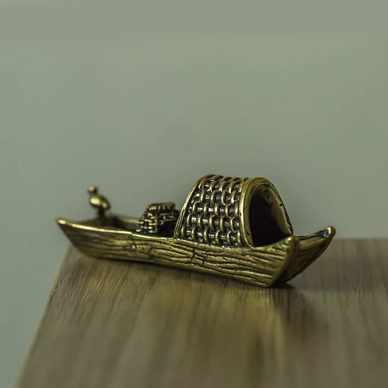 Pure brass fishing boat incense burner Zen boat decoration