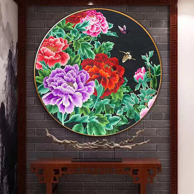 Pure manual Suzhou embroidery, silk peony embroidery, hanging picture