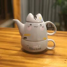 Load image into Gallery viewer, Fat Ji cat a pot a cup of small fresh punching flower tea ware cartoon ceramic cute set of cups
