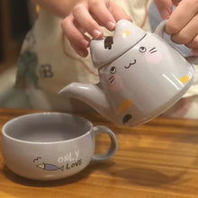 Load image into Gallery viewer, Fat Ji cat a pot a cup of small fresh punching flower tea ware cartoon ceramic cute set of cups
