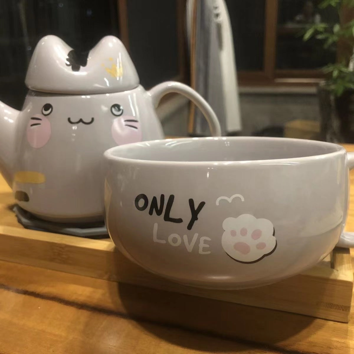 Fat Ji cat a pot a cup of small fresh punching flower tea ware cartoon ceramic cute set of cups