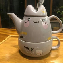 Load image into Gallery viewer, Fat Ji cat a pot a cup of small fresh punching flower tea ware cartoon ceramic cute set of cups
