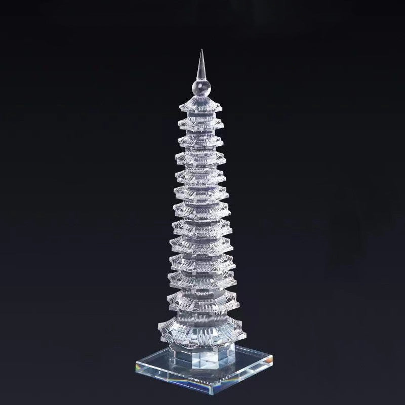 Nine storey white crystal pagoda decoration