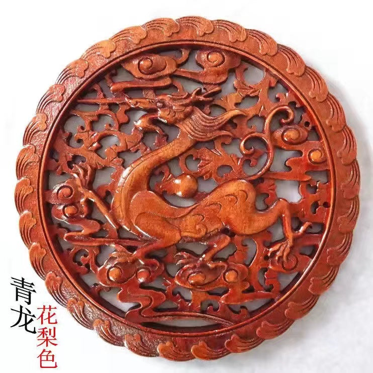 Dongyang wood carving four divine animals green dragon white tiger vermilion bird xuanwu wood balsam fir 28 cm