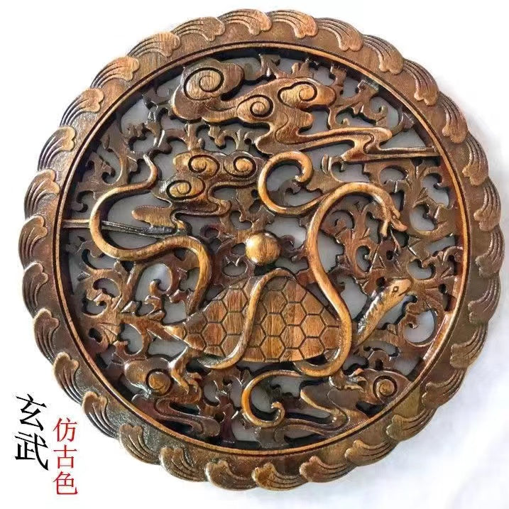 Dongyang wood carving four divine animals green dragon white tiger vermilion bird xuanwu wood balsam fir 28 cm