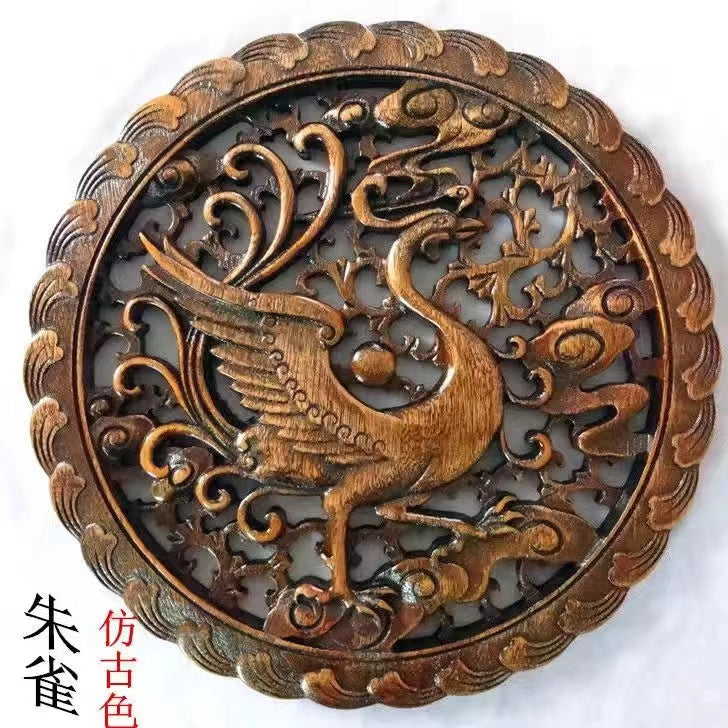 Dongyang wood carving four divine animals green dragon white tiger vermilion bird xuanwu wood balsam fir 28 cm