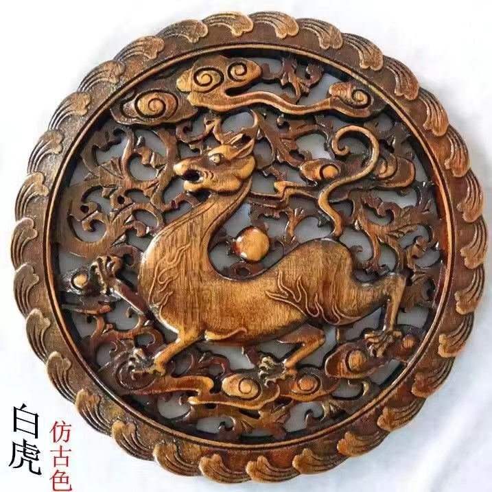 Dongyang wood carving four divine animals green dragon white tiger vermilion bird xuanwu wood balsam fir 28 cm