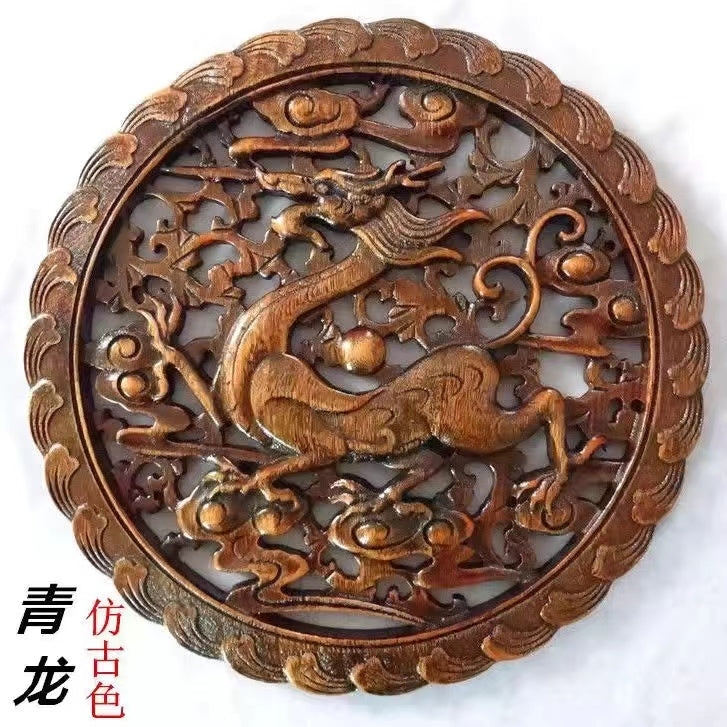 Dongyang wood carving four divine animals green dragon white tiger vermilion bird xuanwu wood balsam fir 28 cm