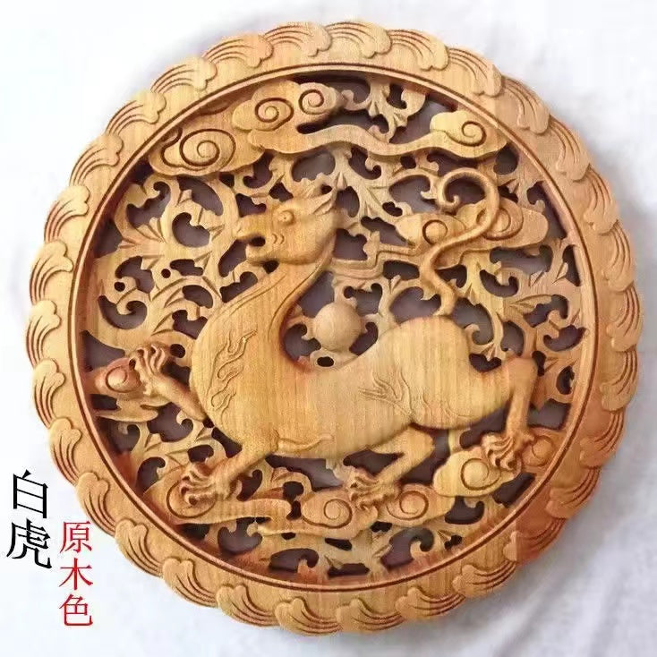 Dongyang wood carving four divine animals green dragon white tiger vermilion bird xuanwu wood balsam fir 28 cm