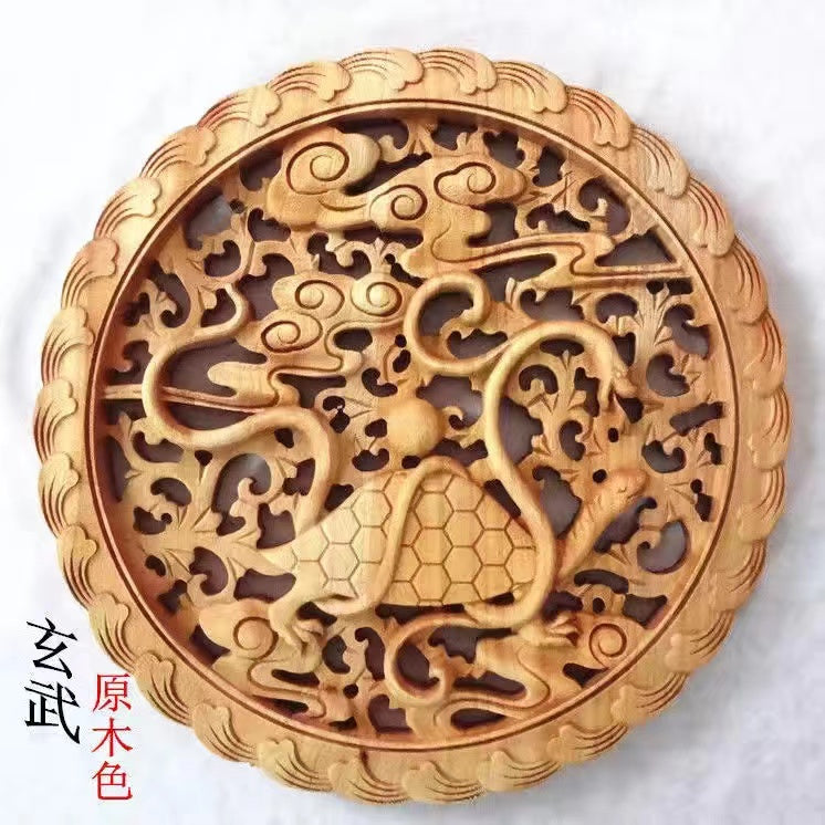 Dongyang wood carving four divine animals green dragon white tiger vermilion bird xuanwu wood balsam fir 28 cm