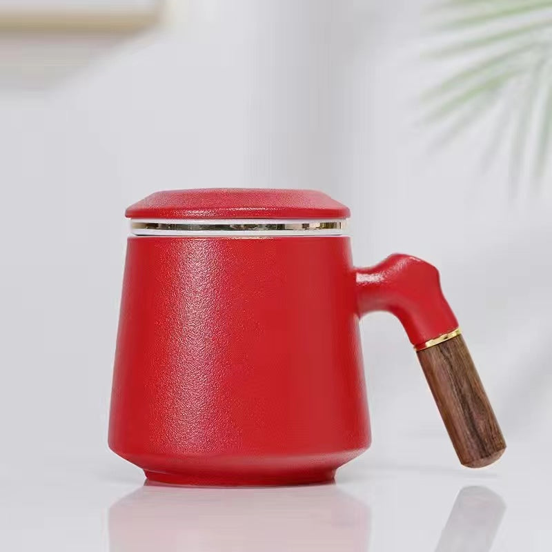 Ceramic tea separator with lid filter mug