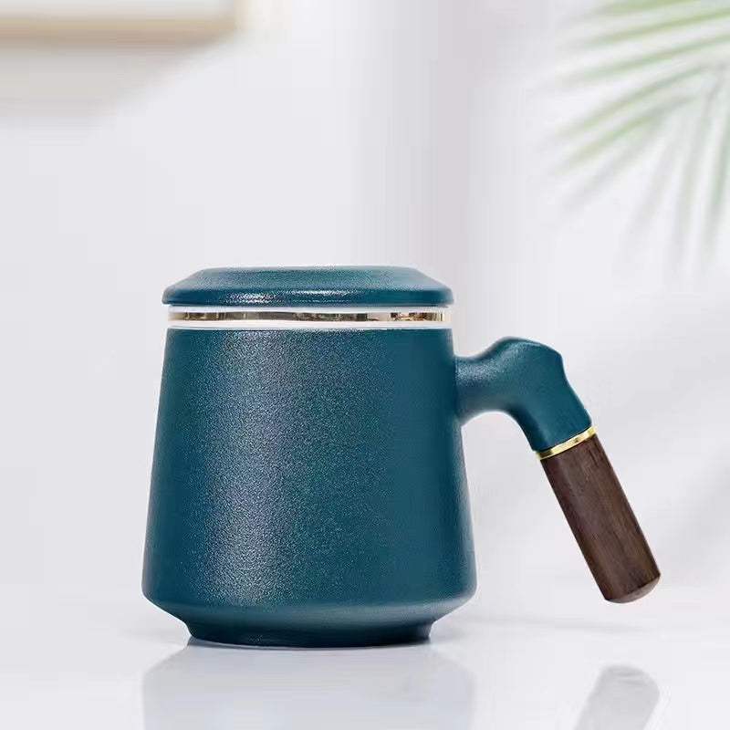 Ceramic tea separator with lid filter mug