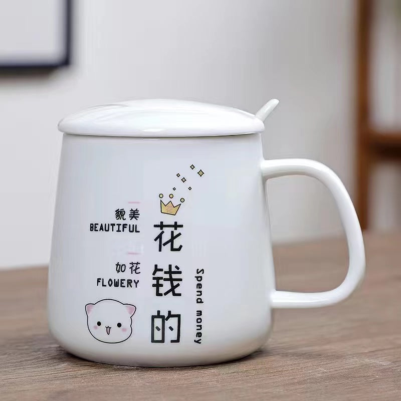 Ceramic cup with lid spoon creative milk cup