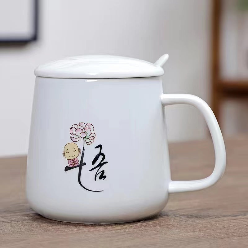 Ceramic cup with lid spoon creative milk cup