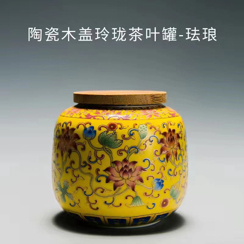 Enamel ceramic bamboo lid storage jar sealed jar