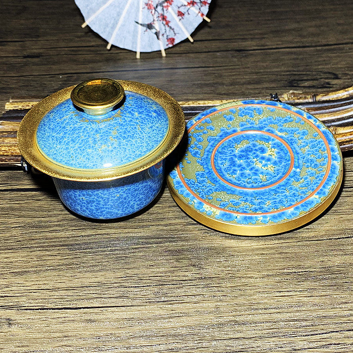 Master Collection-----Master gilded Sancai blue bowl Gaiwan(M465)