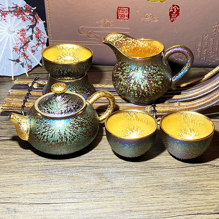 Colorful gilded oil drop Jian Zhan Kung Fu set combination